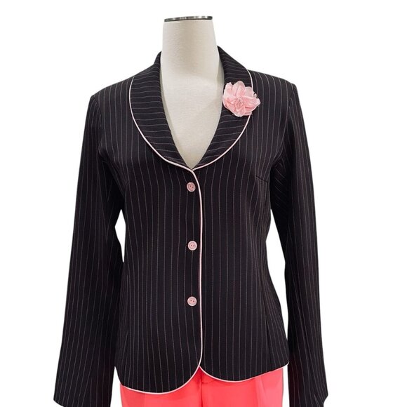 Ruby Rox Pinstripe Blazer Brown Pink Womens Size 13 Preppy Y2K Career Retro - Picture 7 of 12